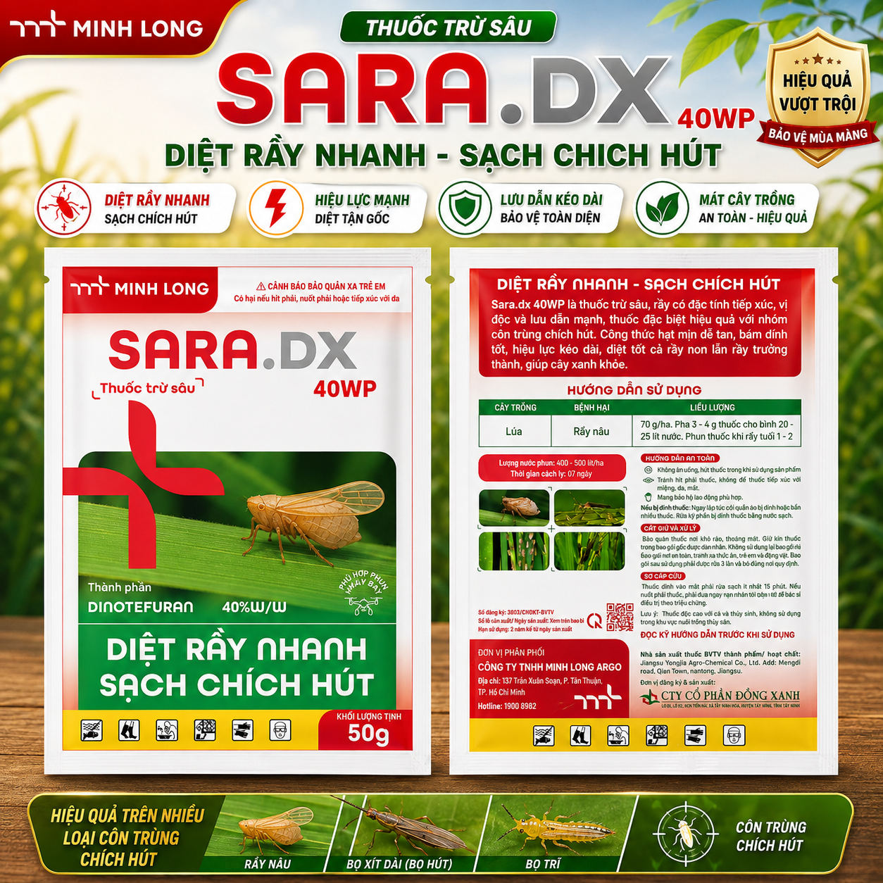 Thuốc Trừ Sâu SARA 40WP gói 50gr (BỌ XÍT, RẦY NÂU, RẦY PHẤN TRẮNG, BỌ TRĨ)